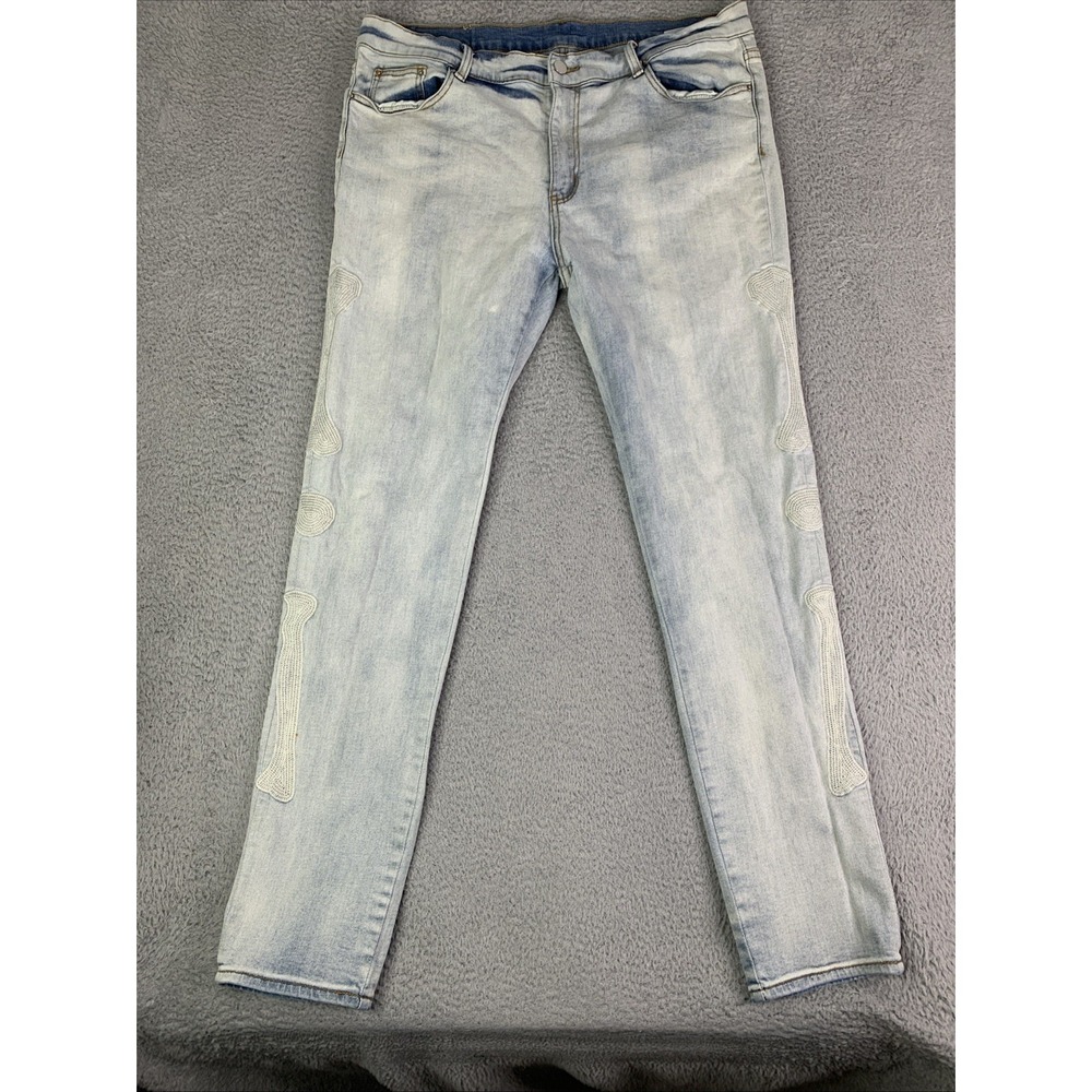 MNML Los Angeles Jeans Progressive Street Wear Men's 38 Embroidered Sides Denim